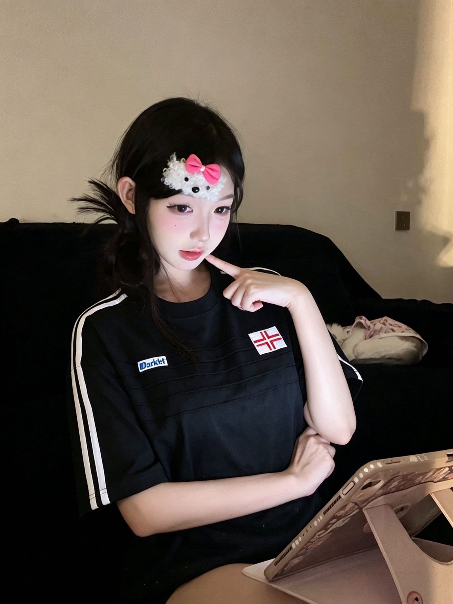 원본 솜씨 주름 자수 표준 프린트 19 지점 220 그램 순면 반팔 티셔츠 이미지 2