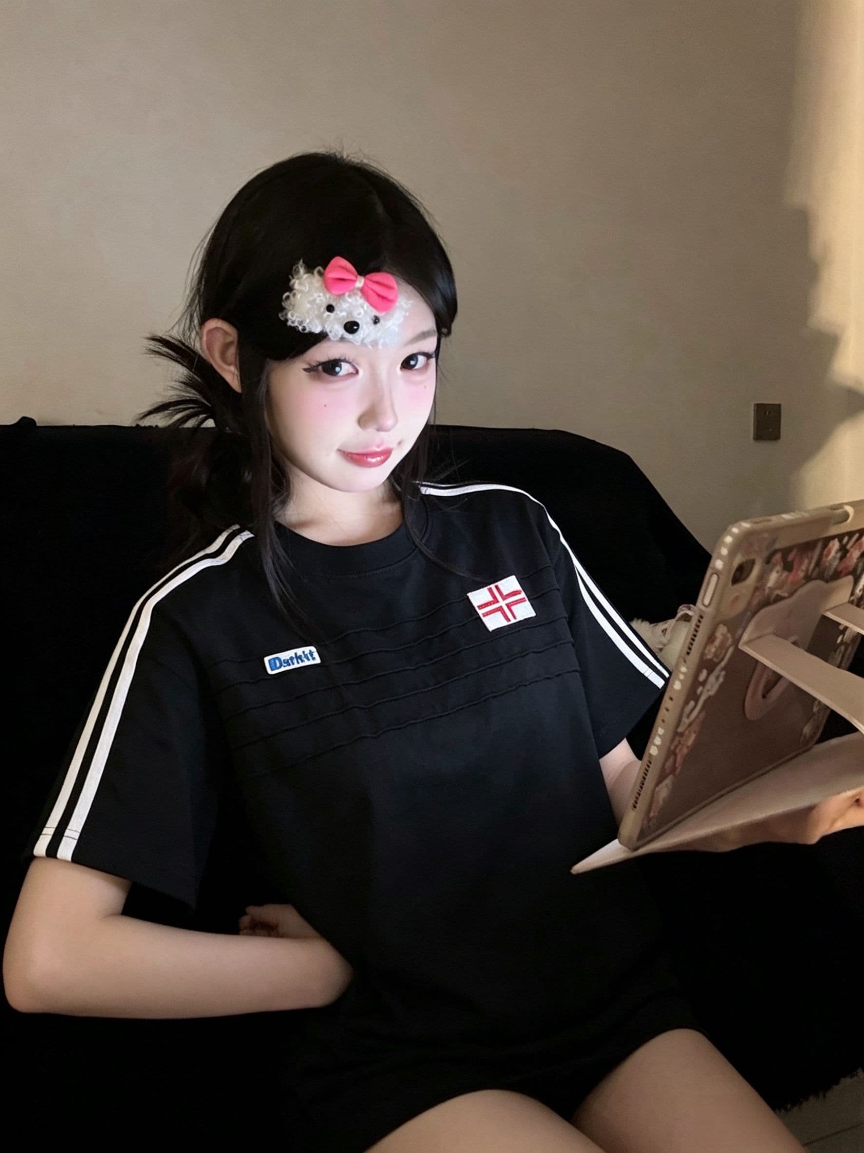 원본 솜씨 주름 자수 표준 프린트 19 지점 220 그램 순면 반팔 티셔츠 이미지 3