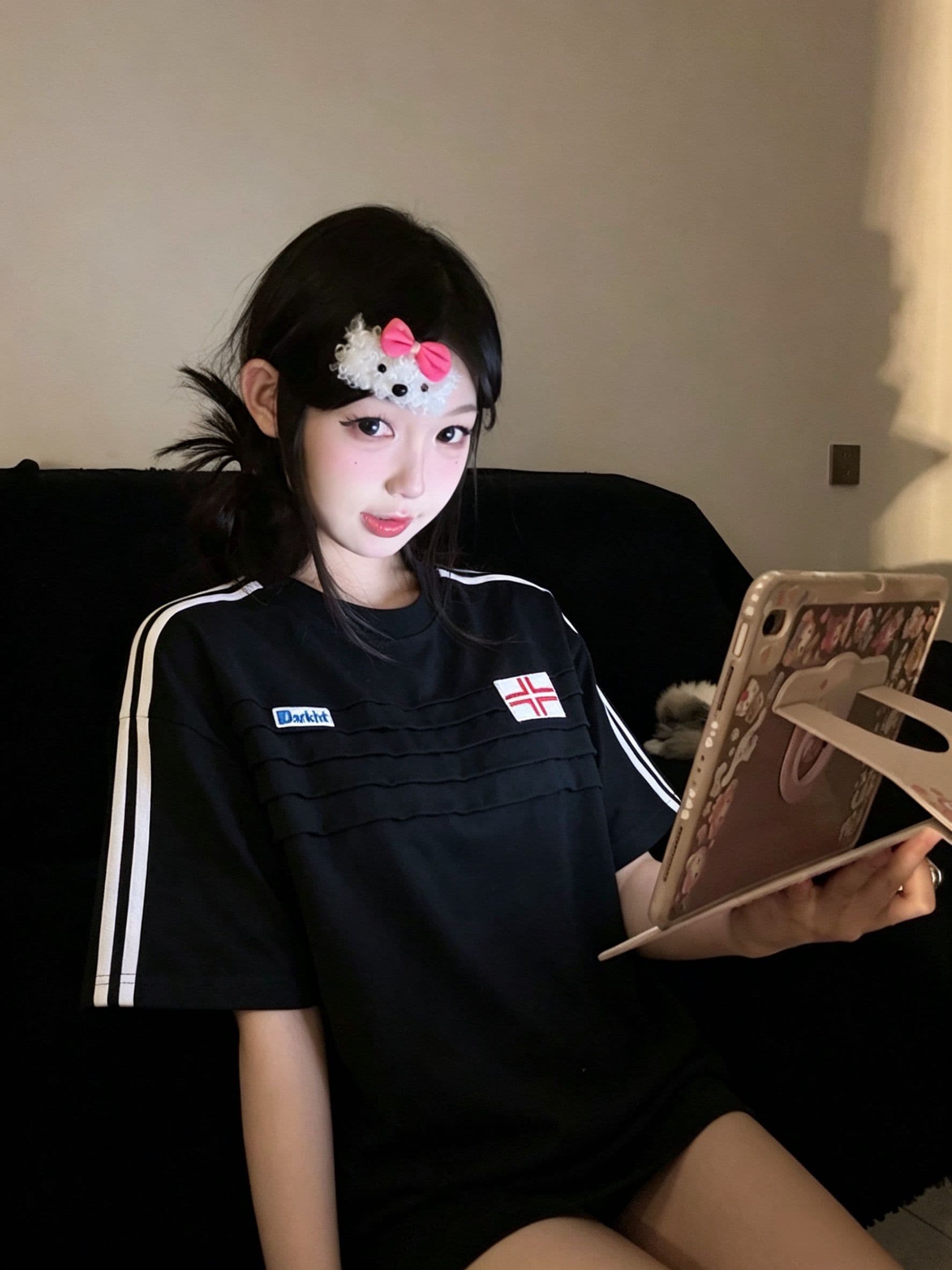 원본 솜씨 주름 자수 표준 프린트 19 지점 220 그램 순면 반팔 티셔츠 상세 이미지 6