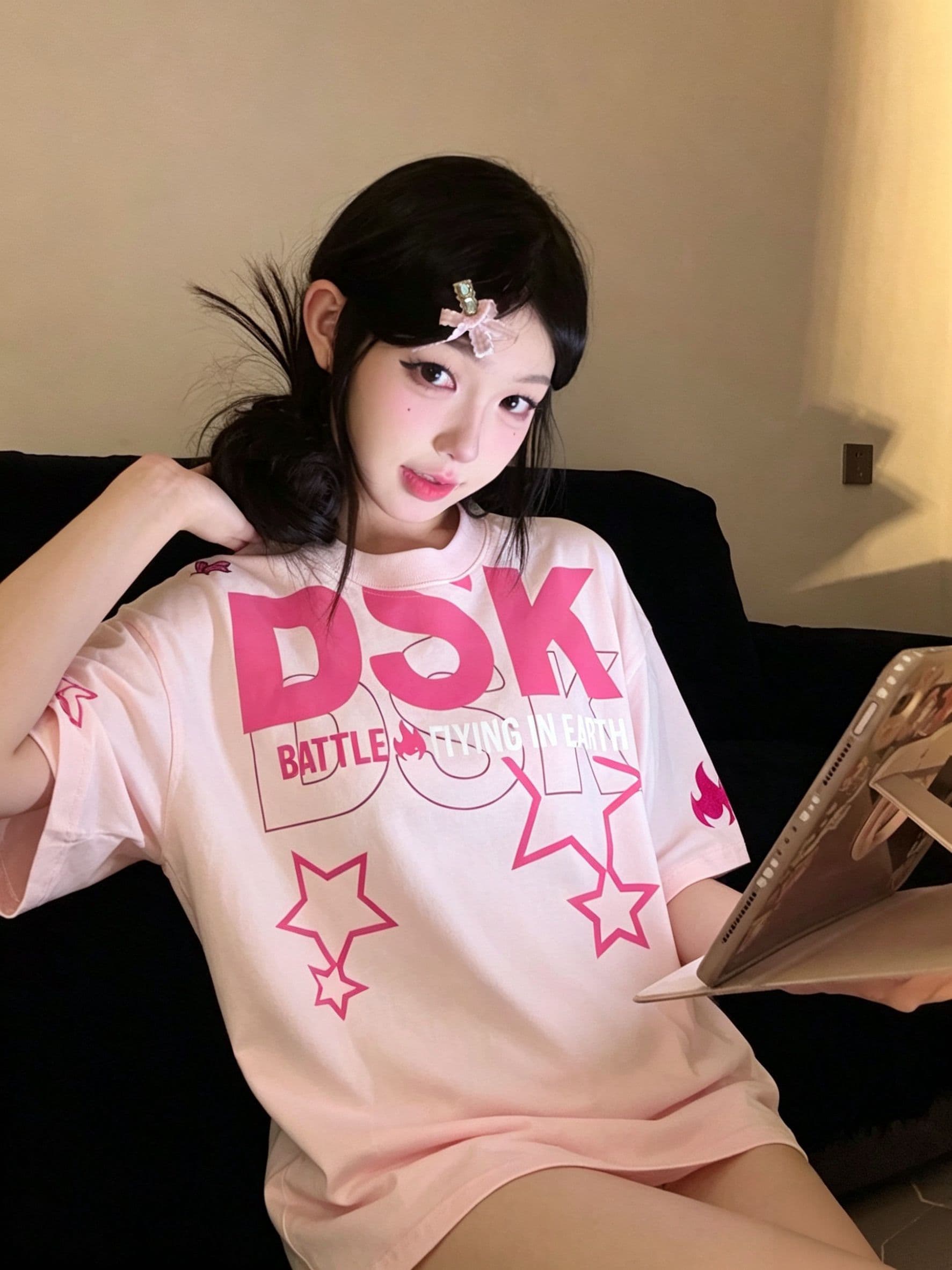 원본 올린 사람 : 에디션 전후 프린트 소매 자수 19 지점 220 그램 순면 반팔 티셔츠