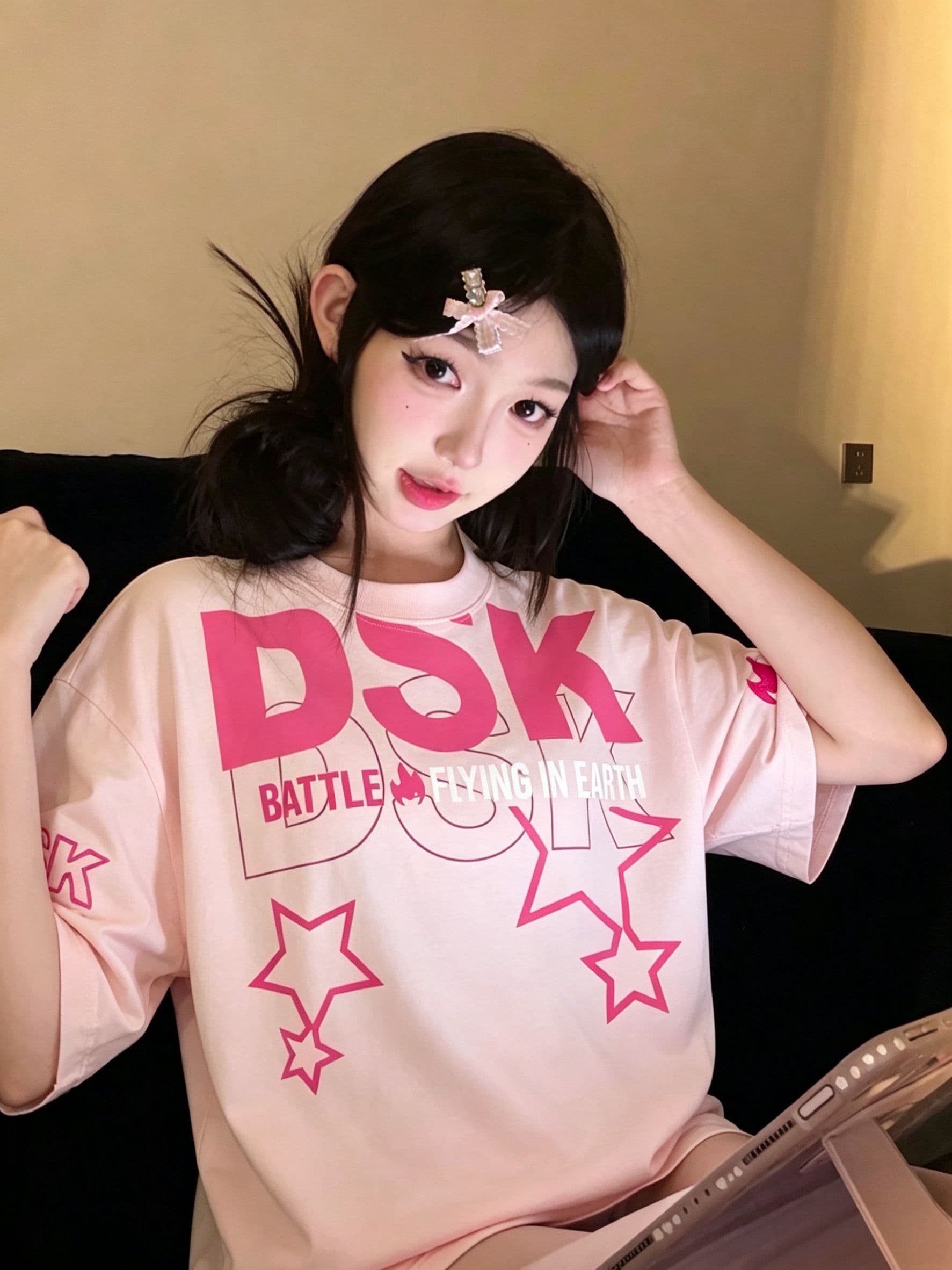 원본 올린 사람 : 에디션 전후 프린트 소매 자수 19 지점 220 그램 순면 반팔 티셔츠 상세 이미지 8