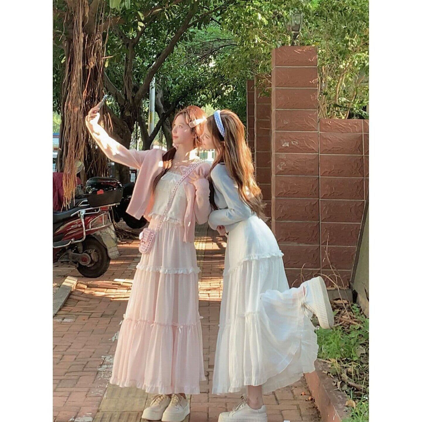 일본식 달콤함 작은 청신 소녀 나비 매듭 하이웨이스트 슬림해 보이는 대 치마 반신 스커트 요정 롱 스커트 봄 새로운 이미지 2