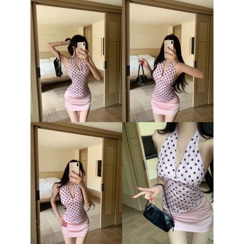 스트랩 섹션 순수한 욕망 바람 핑크색 도트 무늬 행침 목 조끼 여성 여름 섹시함 핫걸 몸매 가꾸기 만나는 백리스 맨위 이미지 5