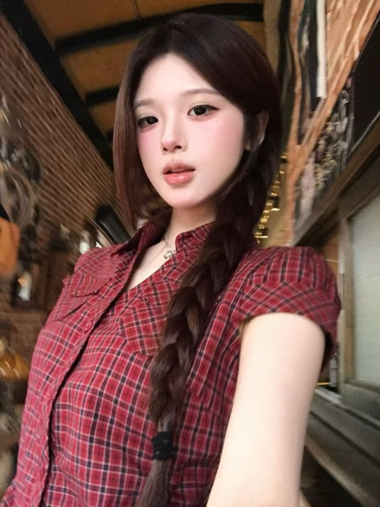 원본 컬러 짜임 그리드 레트로 핫걸 체크무늬 반팔 여성 셔츠 여름 몸매 가꾸기 슬림해 보이는 허리 수축 긍정적 인 어깨 의류 상세 이미지 3