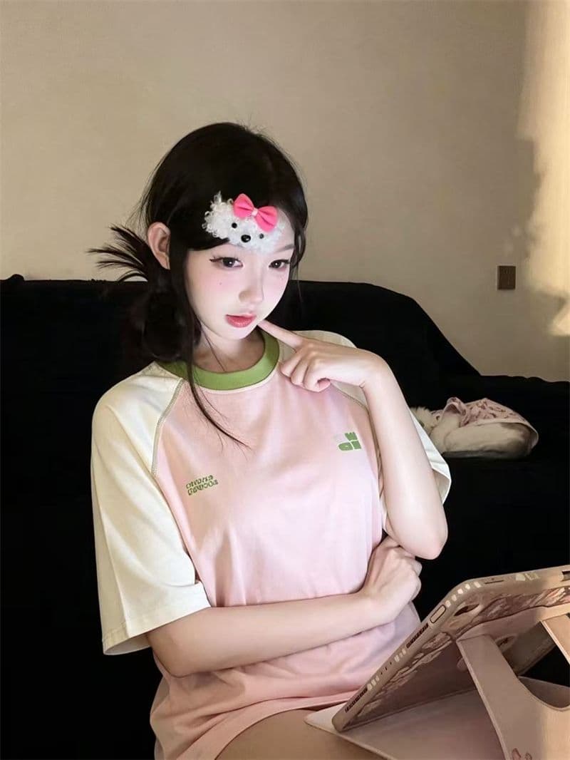 원본 명중 인터넷 프린트 19 지점 220 그램 순면 케이블 루오 Na 네클라인 삽입 어깨 소매 반팔 티셔츠 이미지 2