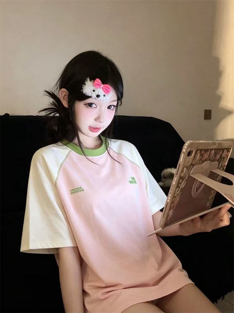 원본 명중 인터넷 프린트 19 지점 220 그램 순면 케이블 루오 Na 네클라인 삽입 어깨 소매 반팔 티셔츠 상세 이미지 4