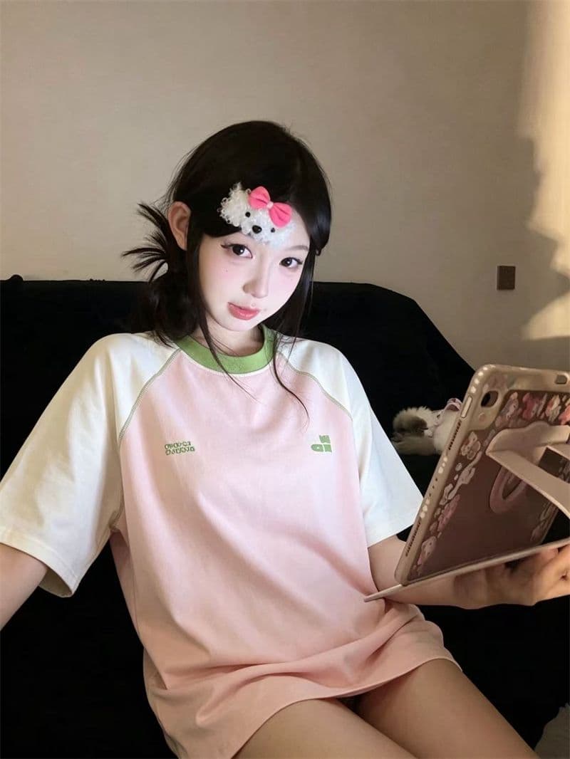 원본 명중 인터넷 프린트 19 지점 220 그램 순면 케이블 루오 Na 네클라인 삽입 어깨 소매 반팔 티셔츠 상세 이미지 6