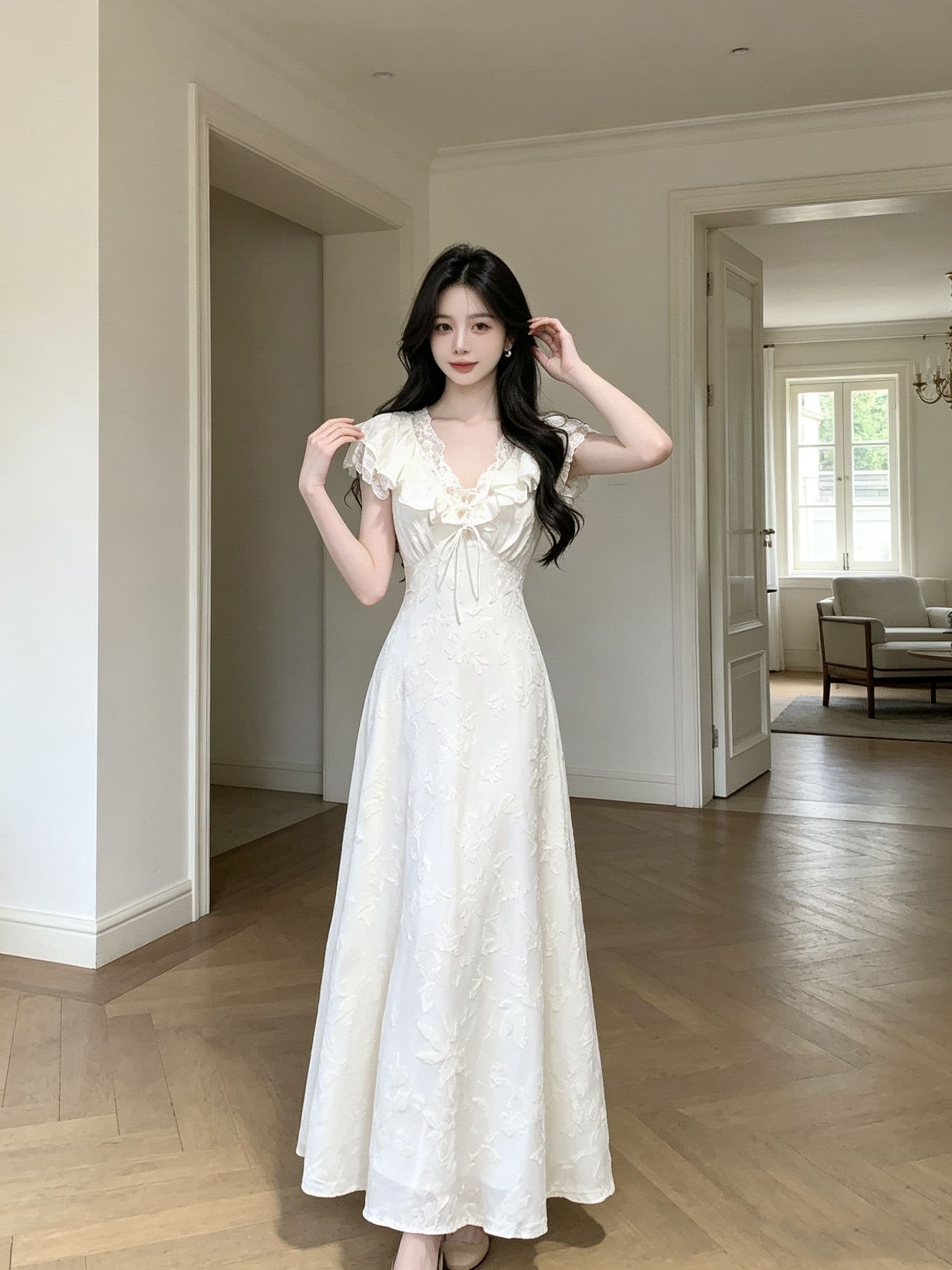 초여름 자이언트 잘 생긴 부드러운 바람 센 부서 착용 가져 가라. 화이트 여성 드레스 2026 새로운 프랑스식 요정 레이스 드레스 이미지 2
