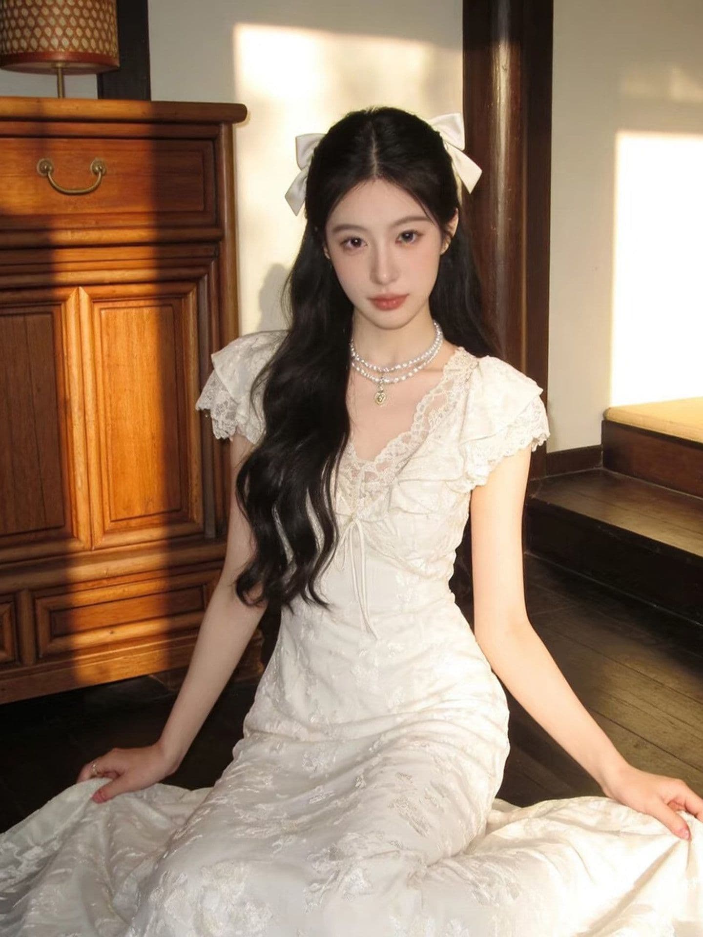 초여름 자이언트 잘 생긴 부드러운 바람 센 부서 착용 가져 가라. 화이트 여성 드레스 2026 새로운 프랑스식 요정 레이스 드레스 상세 이미지 3