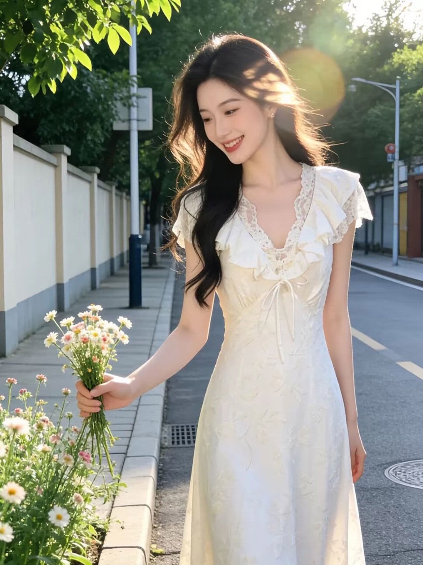 초여름 자이언트 잘 생긴 부드러운 바람 센 부서 착용 가져 가라. 화이트 여성 드레스 2026 새로운 프랑스식 요정 레이스 드레스 상세 이미지 4
