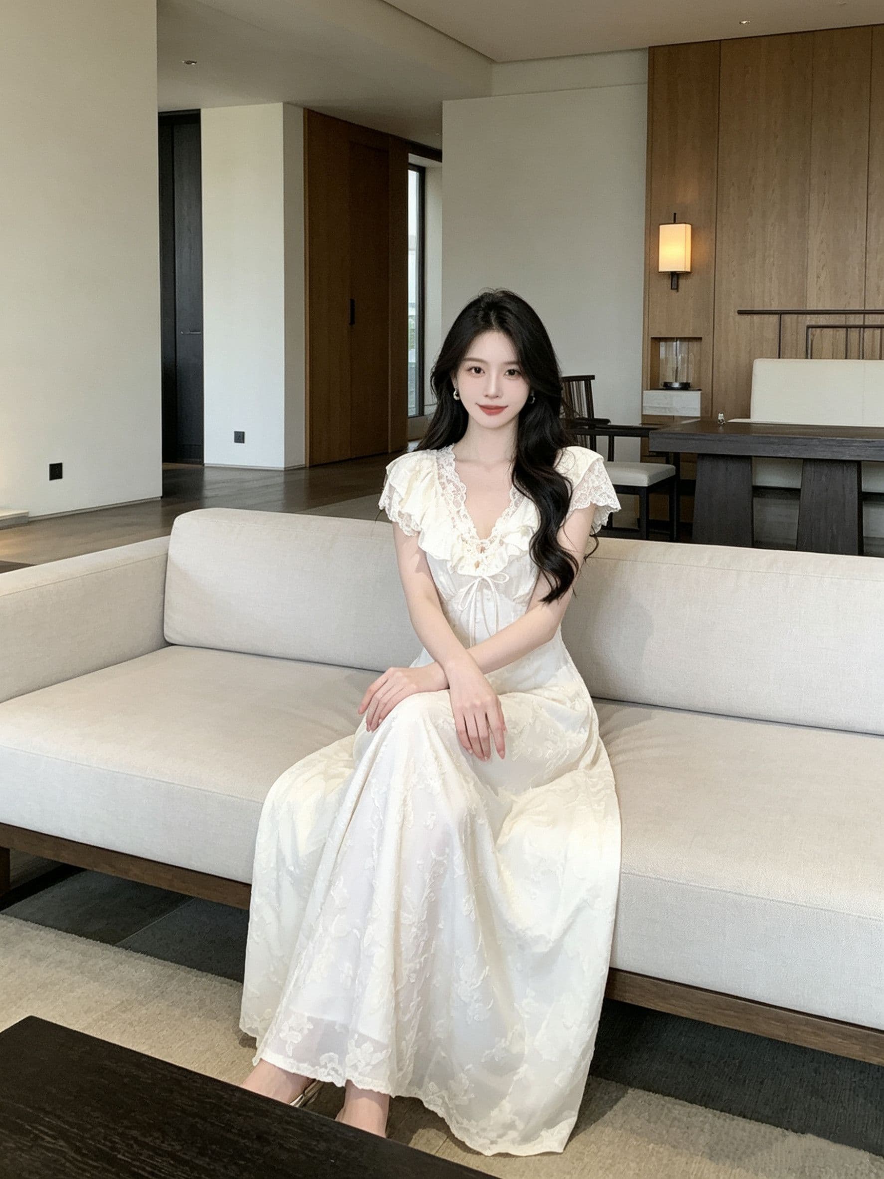 초여름 자이언트 잘 생긴 부드러운 바람 센 부서 착용 가져 가라. 화이트 여성 드레스 2026 새로운 프랑스식 요정 레이스 드레스 상세 이미지 5