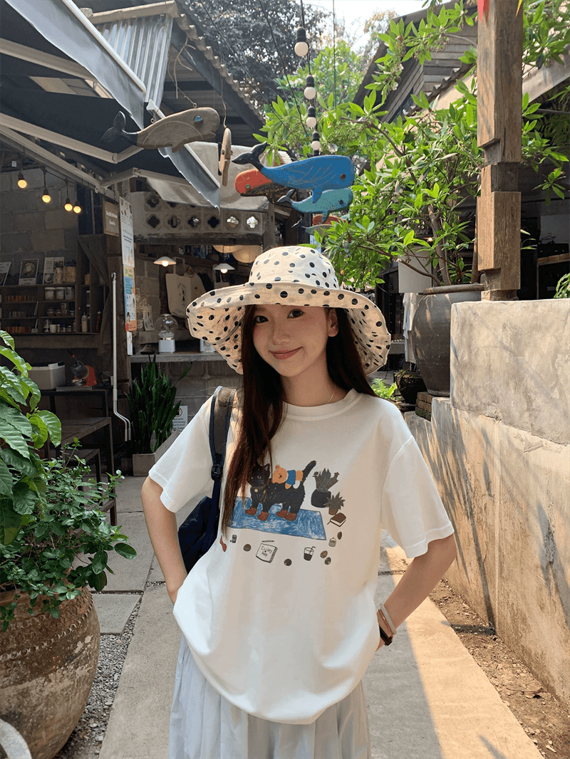 2026 한국 대외 무역 새로운 이후 패키지 칼라 여름 드레스 한 부서 반팔 티셔츠 여성 한국 스타일 루즈핏 빅 사이즈 프린트 이미지 3