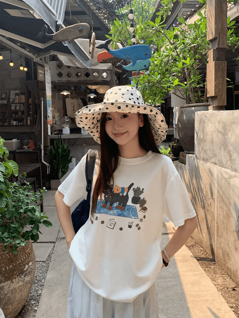 2026 한국 대외 무역 새로운 이후 패키지 칼라 여름 드레스 한 부서 반팔 티셔츠 여성 한국 스타일 루즈핏 빅 사이즈 프린트 상세 이미지 2