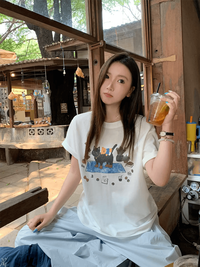 2026 한국 대외 무역 새로운 이후 패키지 칼라 여름 드레스 한 부서 반팔 티셔츠 여성 한국 스타일 루즈핏 빅 사이즈 프린트 상세 이미지 5