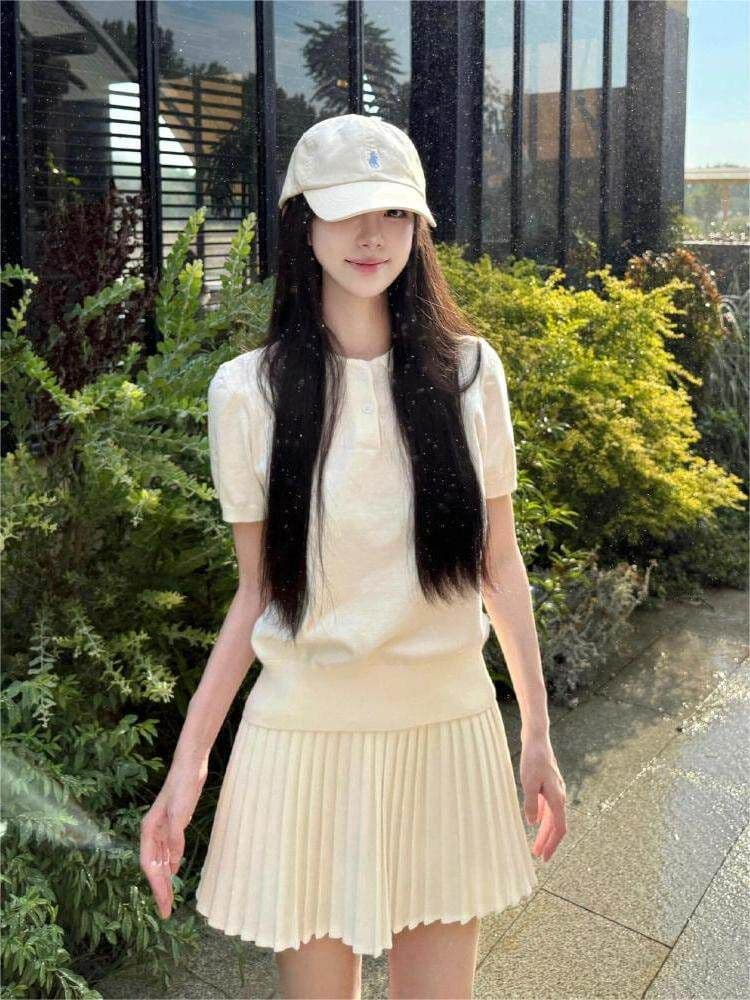 학원 스타일 테니스 운동 바람 품격 POLO 칼라 화이트 티셔츠 여성 여름 새로운 몸매 가꾸기 다용도 니트 맨위 상세 이미지 5