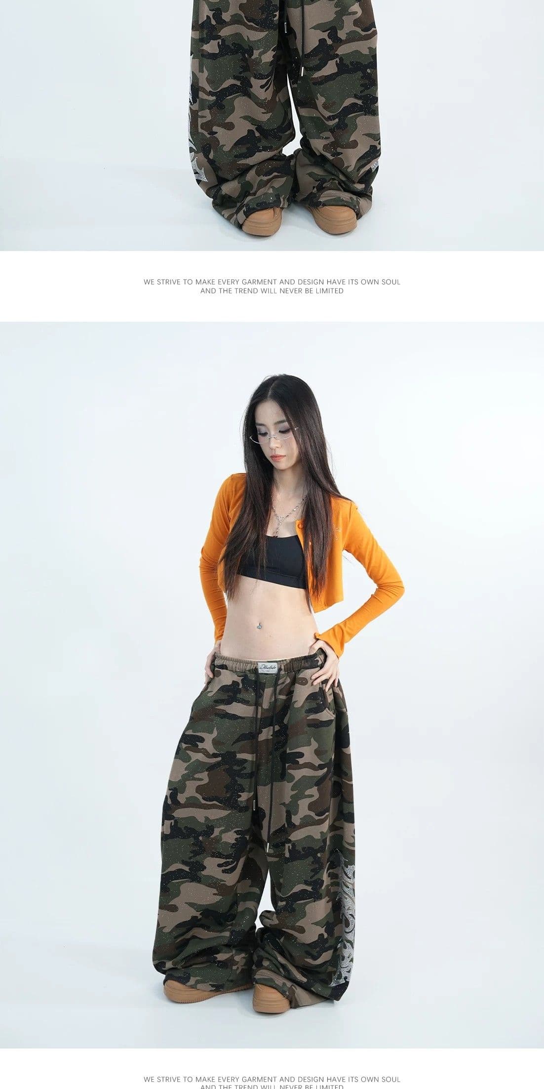 원본 워터 마크 뿌리다 골드 핫픽스 조수 브랜드 카모플라주 반짝임 핫픽스 웨이 바지 캐주얼 바지 슬림해 보이는 밴딩 상세 이미지 4
