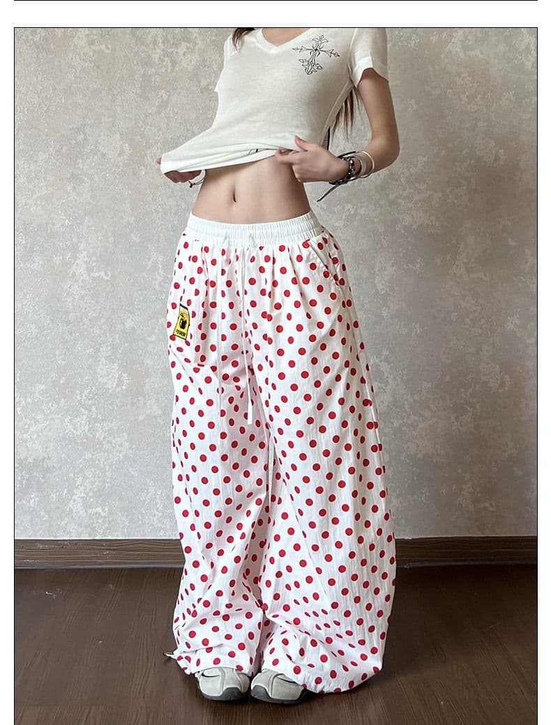 옥스포드 디지털 자수 도트 무늬 프린트 자수 패치워크 긴 바지 남녀 루즈핏 도파민 캐주얼 와이드 레그 팬츠 상세 이미지 16