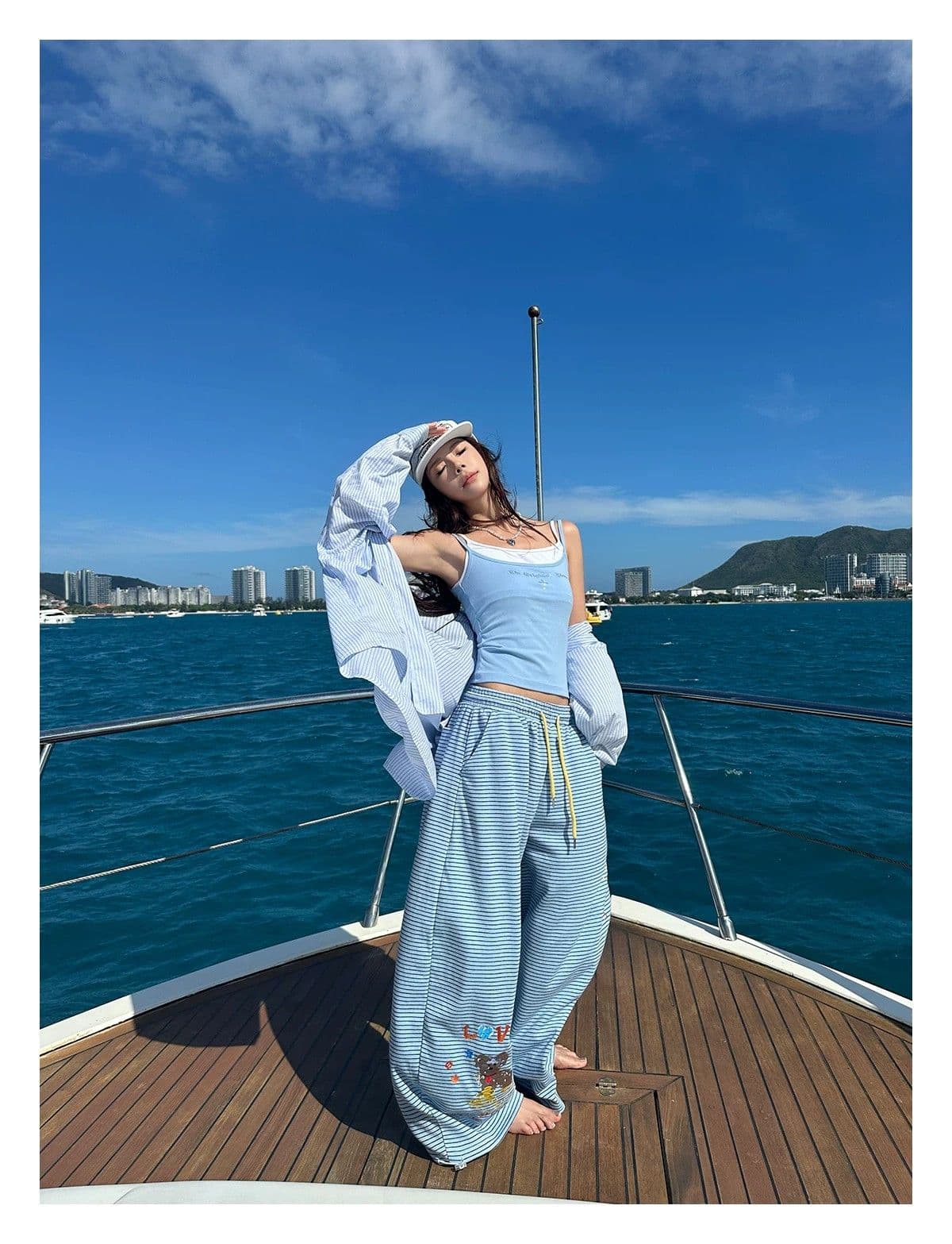 남자 바 면 워터 마크 자수 스트라이프 강아지 자수 운동 여성 루즈핏 느긋한 춤추기 넓은 다리 모통이 칼 캐주얼 바지 상세 이미지 8