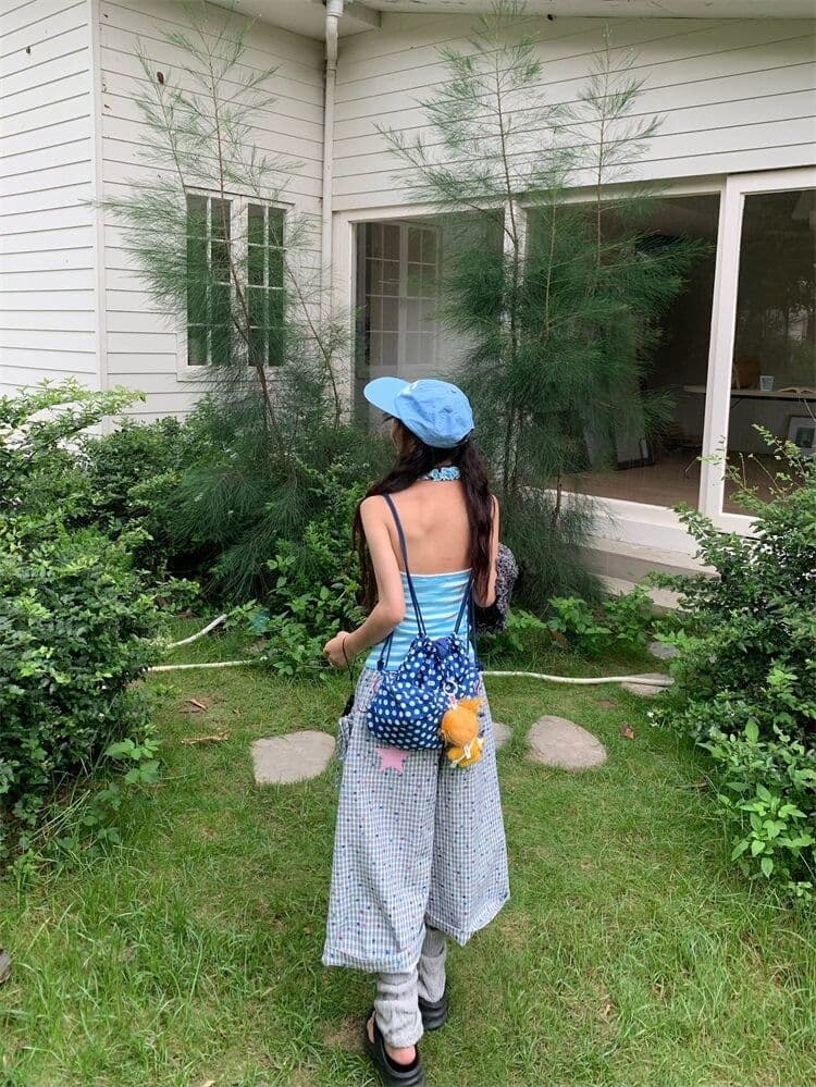 원본 전체 인쇄 자수 색상 포인트 7부 바지 여성 뒤에 별 자수 루즈핏 스트레이트 넓은 다리 넓은 다리 바지 상세 이미지 11