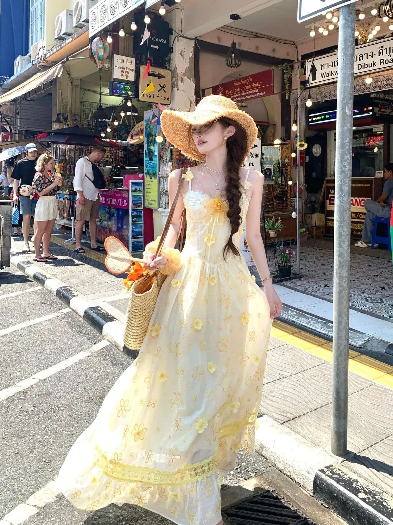 버터 데이지 분위기 센스 휴가 바람 황색 레이스 슬립 꽃무늬 드레스 황색 얇은 스타일 오픈 가디건 상세 이미지 3