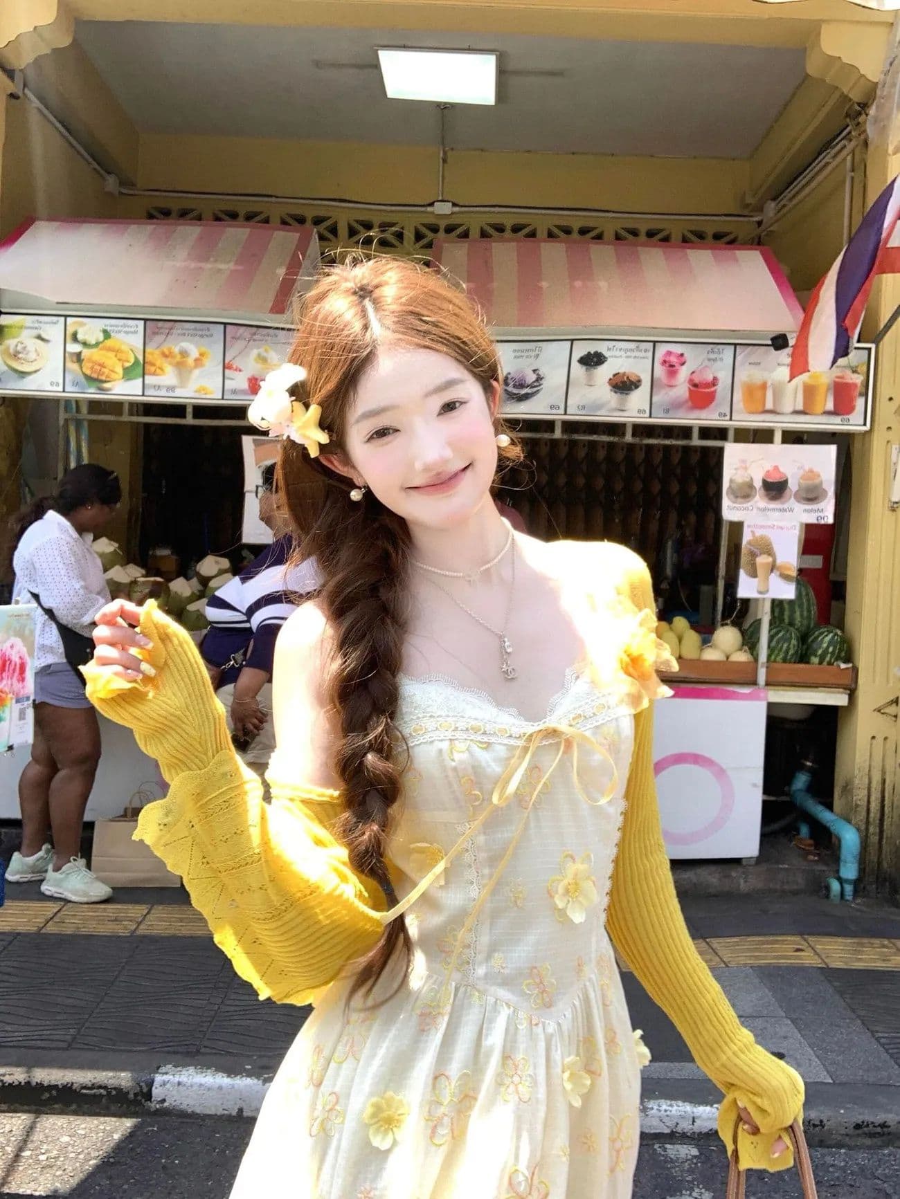 버터 데이지 분위기 센스 휴가 바람 황색 레이스 슬립 꽃무늬 드레스 황색 얇은 스타일 오픈 가디건 상세 이미지 8
