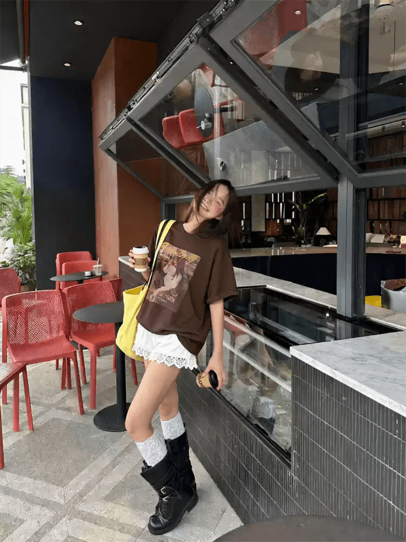 2026 한국 대외 무역 새로운 여름 드레스 한 부서 반팔 티셔츠 여성 한국 스타일 루즈핏 빅 사이즈 프린트 상세 이미지 3