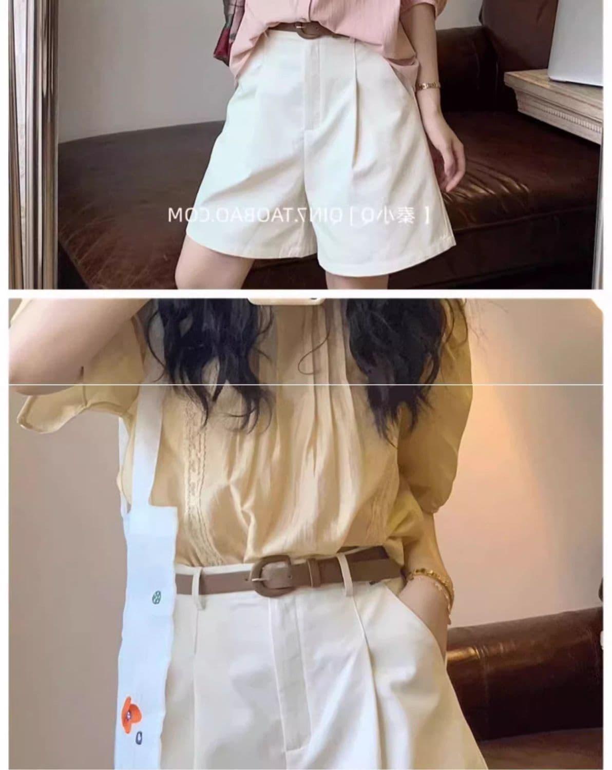 카키 색 워크웨어 반바지 여성 여름 얇은 스타일 루즈핏 한 마디 넓은 다리 바지 하이웨이스트 레트로 5 점 순면 바지 상세 이미지 5