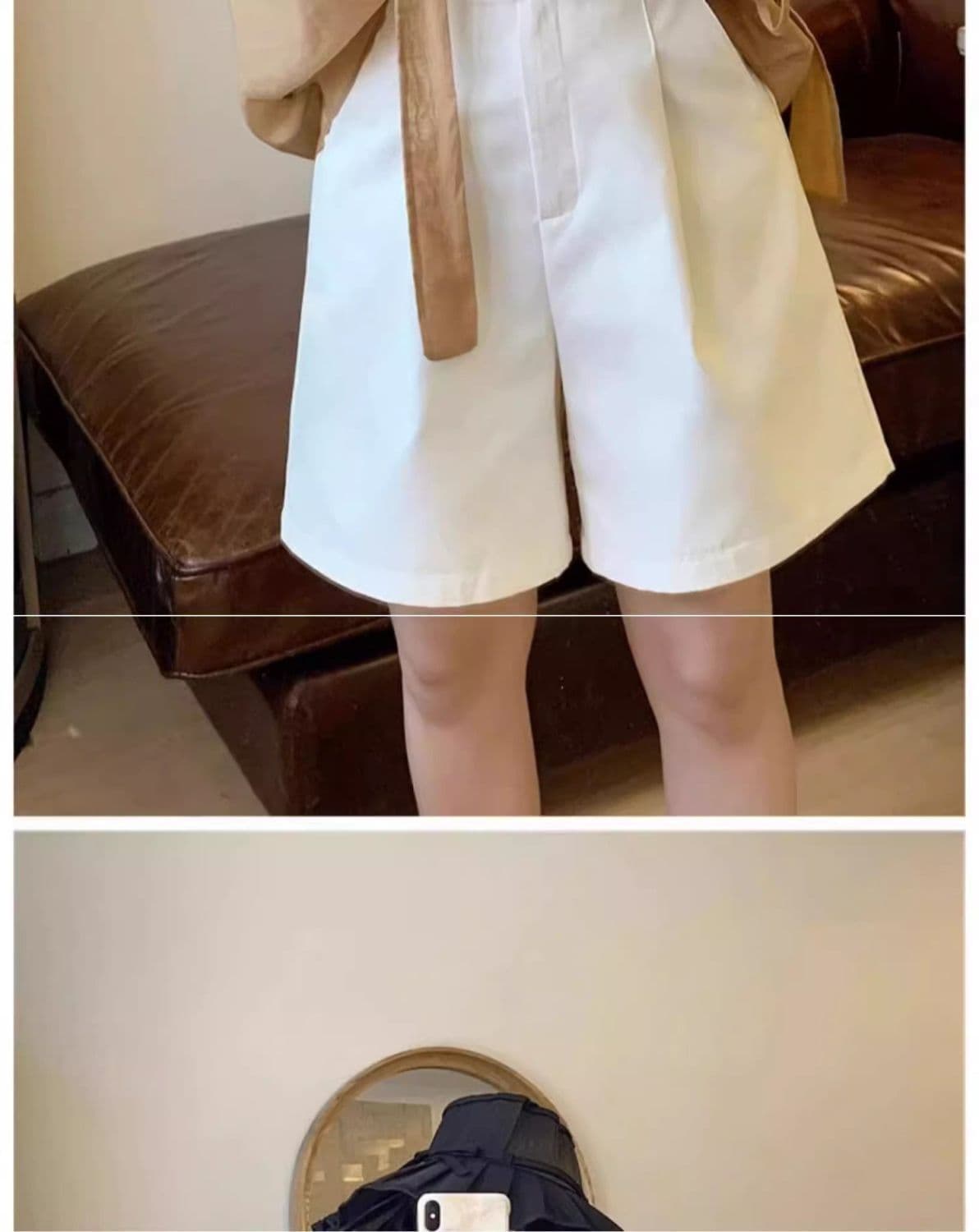 카키 색 워크웨어 반바지 여성 여름 얇은 스타일 루즈핏 한 마디 넓은 다리 바지 하이웨이스트 레트로 5 점 순면 바지 상세 이미지 9