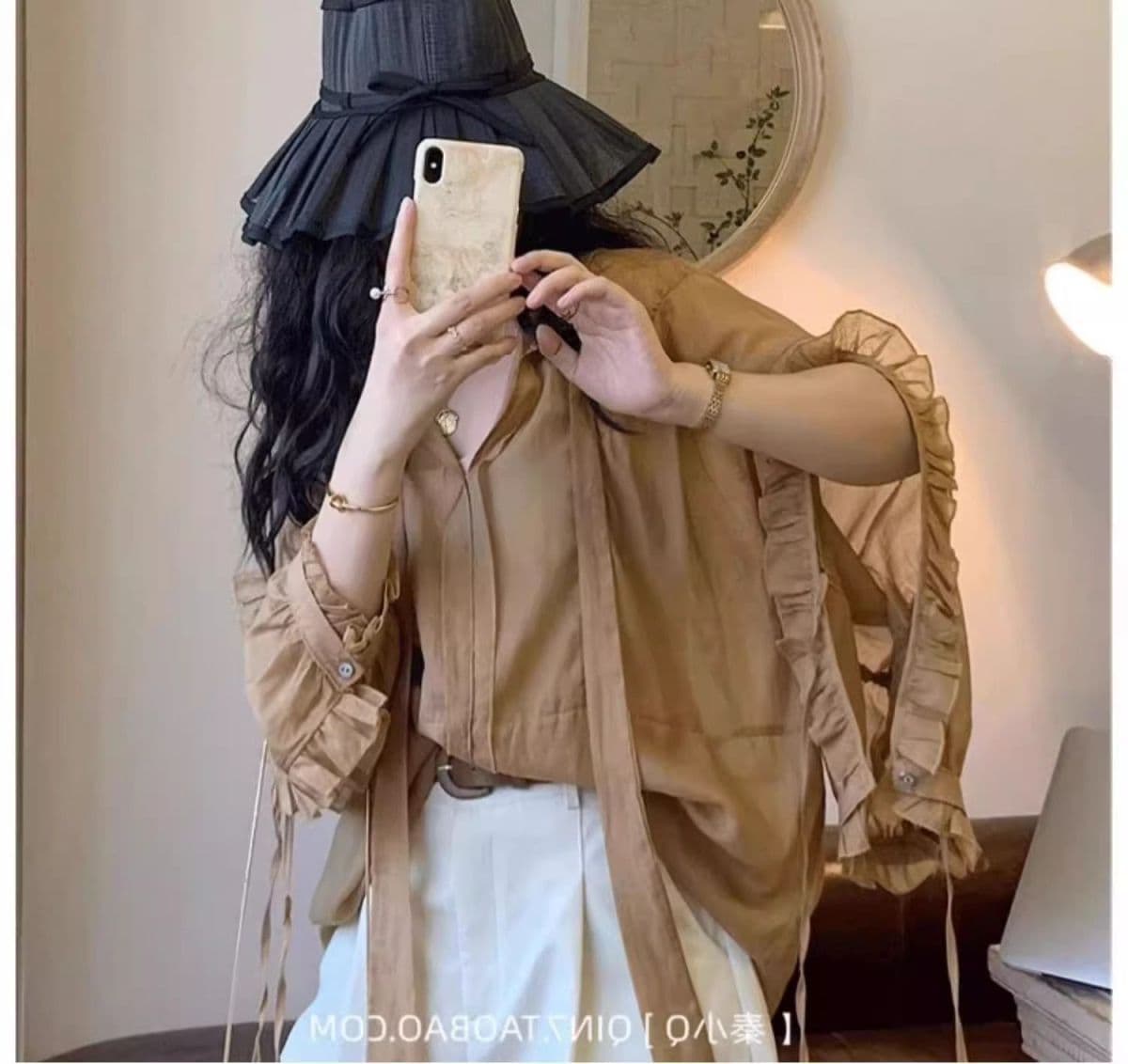 카키 색 워크웨어 반바지 여성 여름 얇은 스타일 루즈핏 한 마디 넓은 다리 바지 하이웨이스트 레트로 5 점 순면 바지 상세 이미지 11