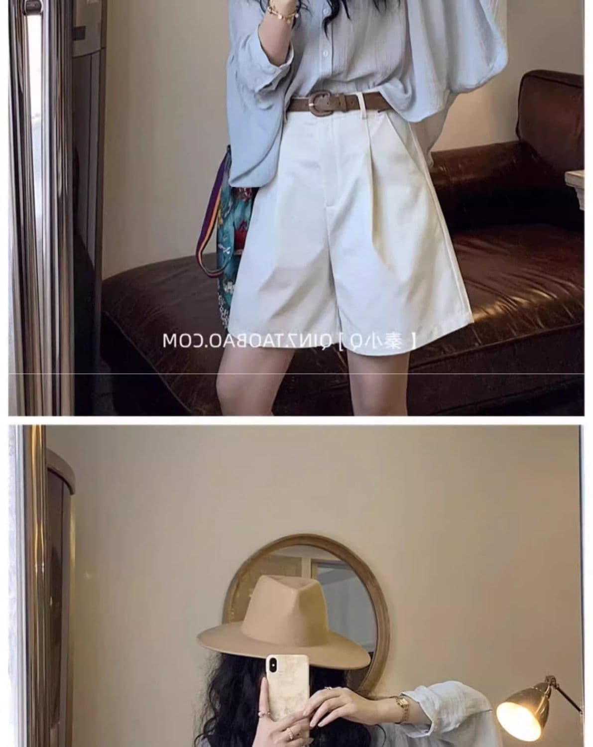 카키 색 워크웨어 반바지 여성 여름 얇은 스타일 루즈핏 한 마디 넓은 다리 바지 하이웨이스트 레트로 5 점 순면 바지 상세 이미지 15