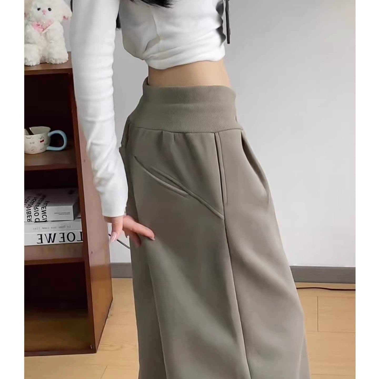 아메리칸 캐주얼 와이드 레깅스 바지 봄 가을 2026 새로운 로우 웨이스트 루즈핏 슬림해 보이는 캐주얼 스트레이트 운동 웨이 바지 긴 바지 상세 이미지 1
