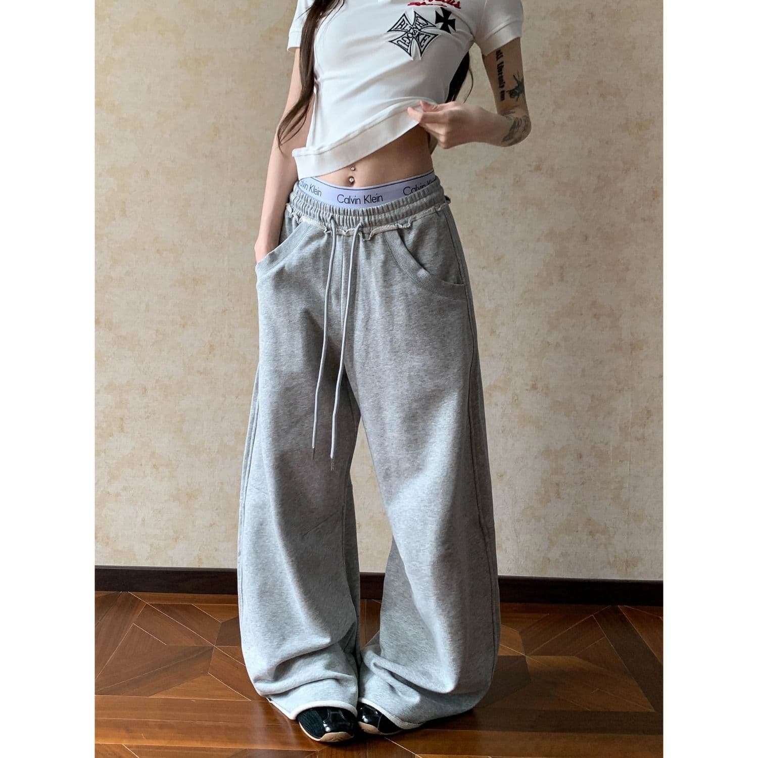 순면 복합 해체 디자인 센스 느긋한 운동 캐주얼 웨이 바지 남녀 조수 브랜드 느슨함 센스 바지 커플 트렌디 이미지 3