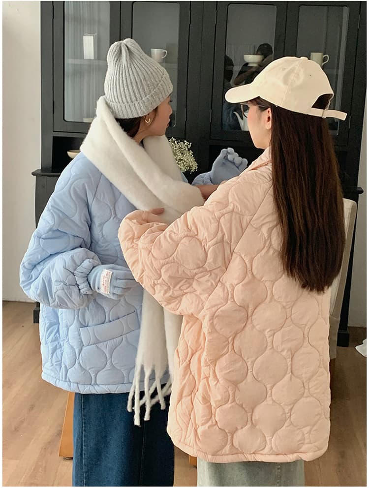 실사 도파민 색상 링 그리드 면 의류 여성 새로운 레트로 재킷 패딩 재킷 루즈핏 인사이드 바닥 양털 한국 스타일 상세 이미지 8