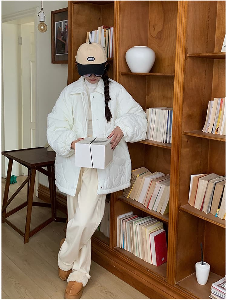 실사 도파민 색상 링 그리드 면 의류 여성 새로운 레트로 재킷 패딩 재킷 루즈핏 인사이드 바닥 양털 한국 스타일 상세 이미지 15