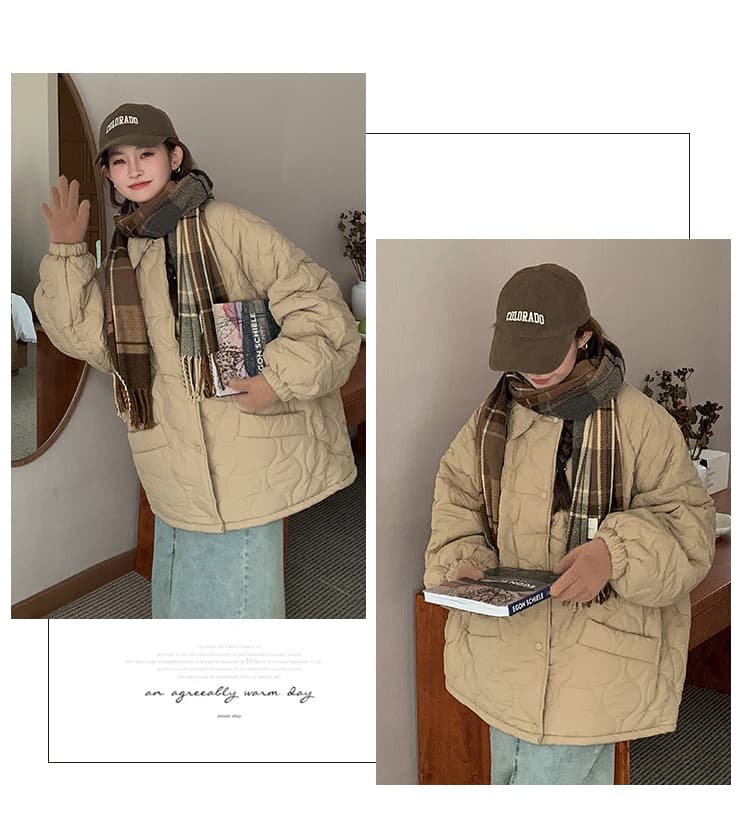 실사 도파민 색상 링 그리드 면 의류 여성 새로운 레트로 재킷 패딩 재킷 루즈핏 인사이드 바닥 양털 한국 스타일 상세 이미지 31