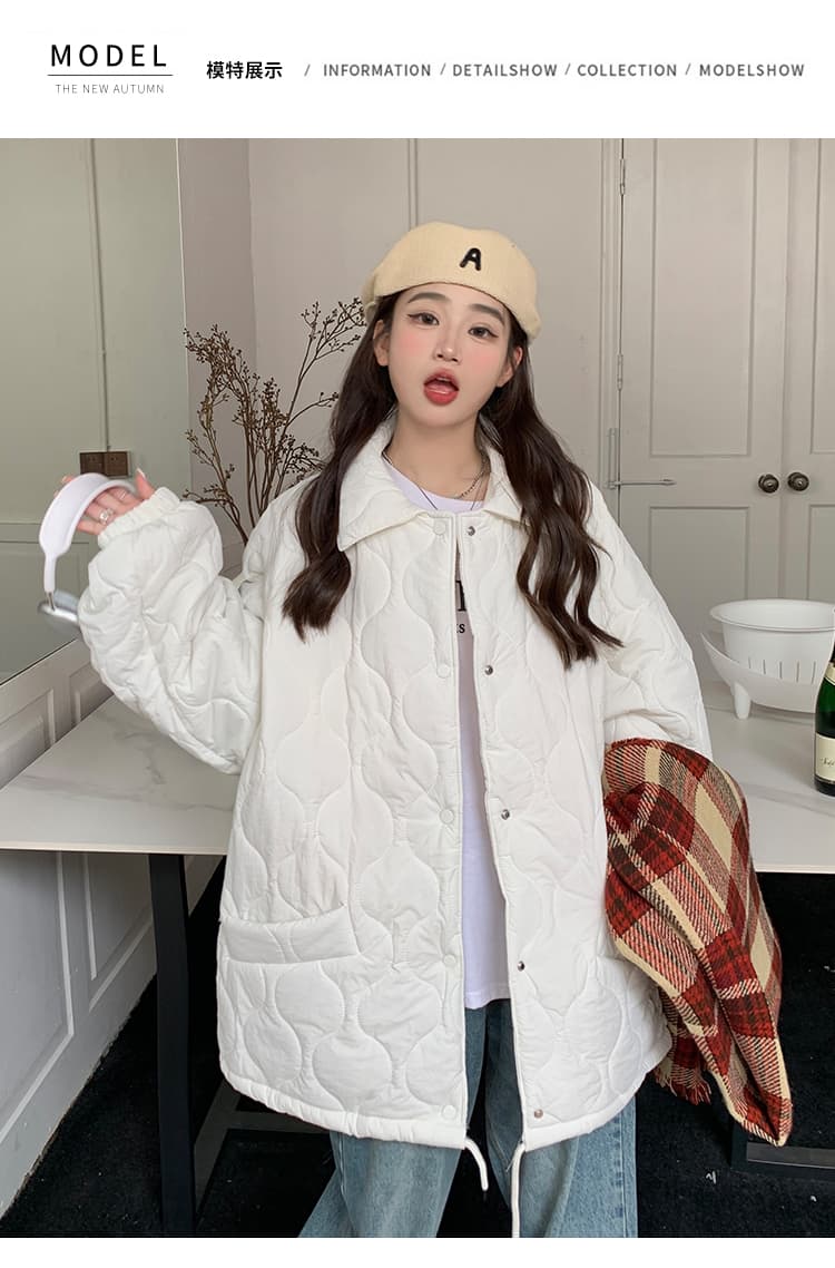 실사 도파민 색상 링 그리드 면 의류 여성 새로운 레트로 재킷 패딩 재킷 루즈핏 인사이드 바닥 양털 한국 스타일 상세 이미지 51
