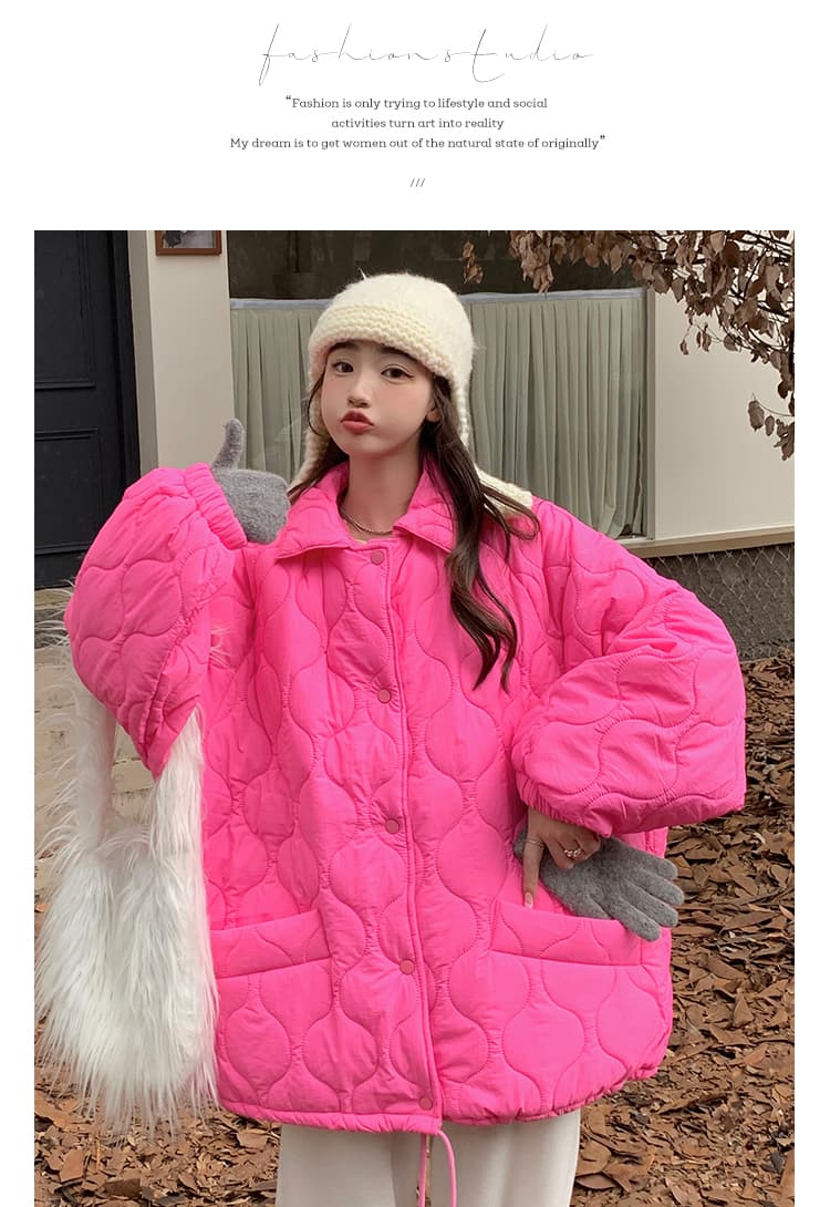 실사 도파민 색상 링 그리드 면 의류 여성 새로운 레트로 재킷 패딩 재킷 루즈핏 인사이드 바닥 양털 한국 스타일 상세 이미지 73