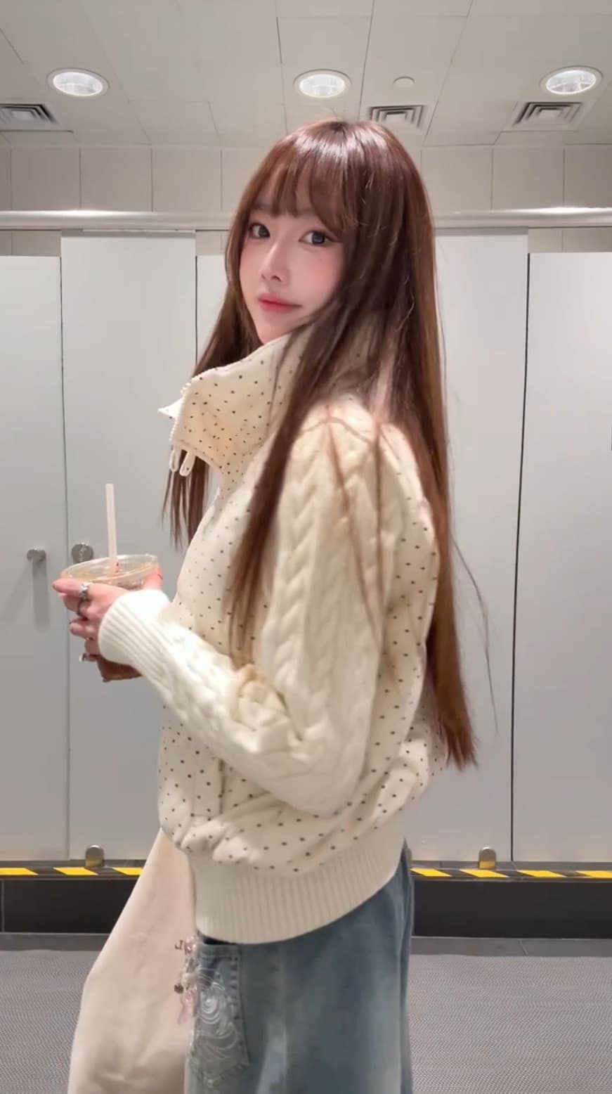 한 부서 달콤함 도트 무늬 니트 패치워크 긴팔 면 의류 여성 코트 겨울 루즈핏 두꺼운 쇼트 스타일 보온 패딩 재킷 상세 이미지 7