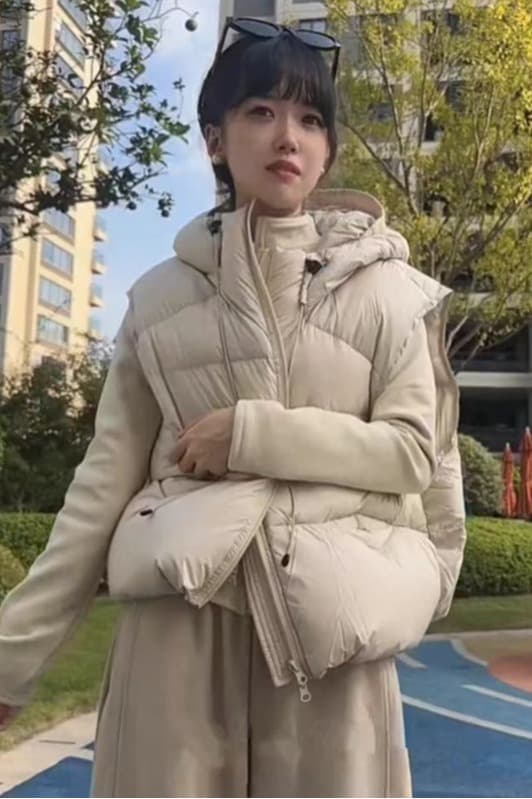 다운 코튼 베스트 여성 짧은 후드 새로운 2026 한 루즈핏 고급 센스 작은 키 조끼 어깨 재킷 이미지 7