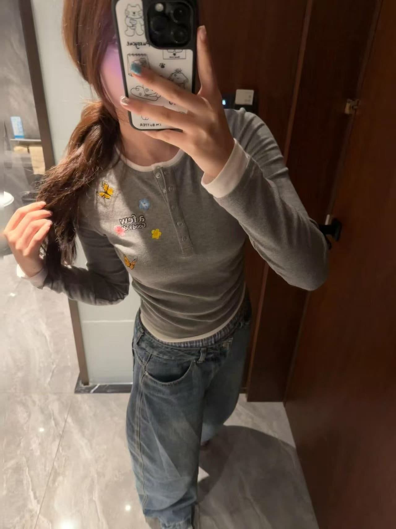 원본 솜씨 자수 네리 가게 천 광저우 원단 페이크 레이어드 몸매 가꾸기 긴팔 여성 상세 이미지 6