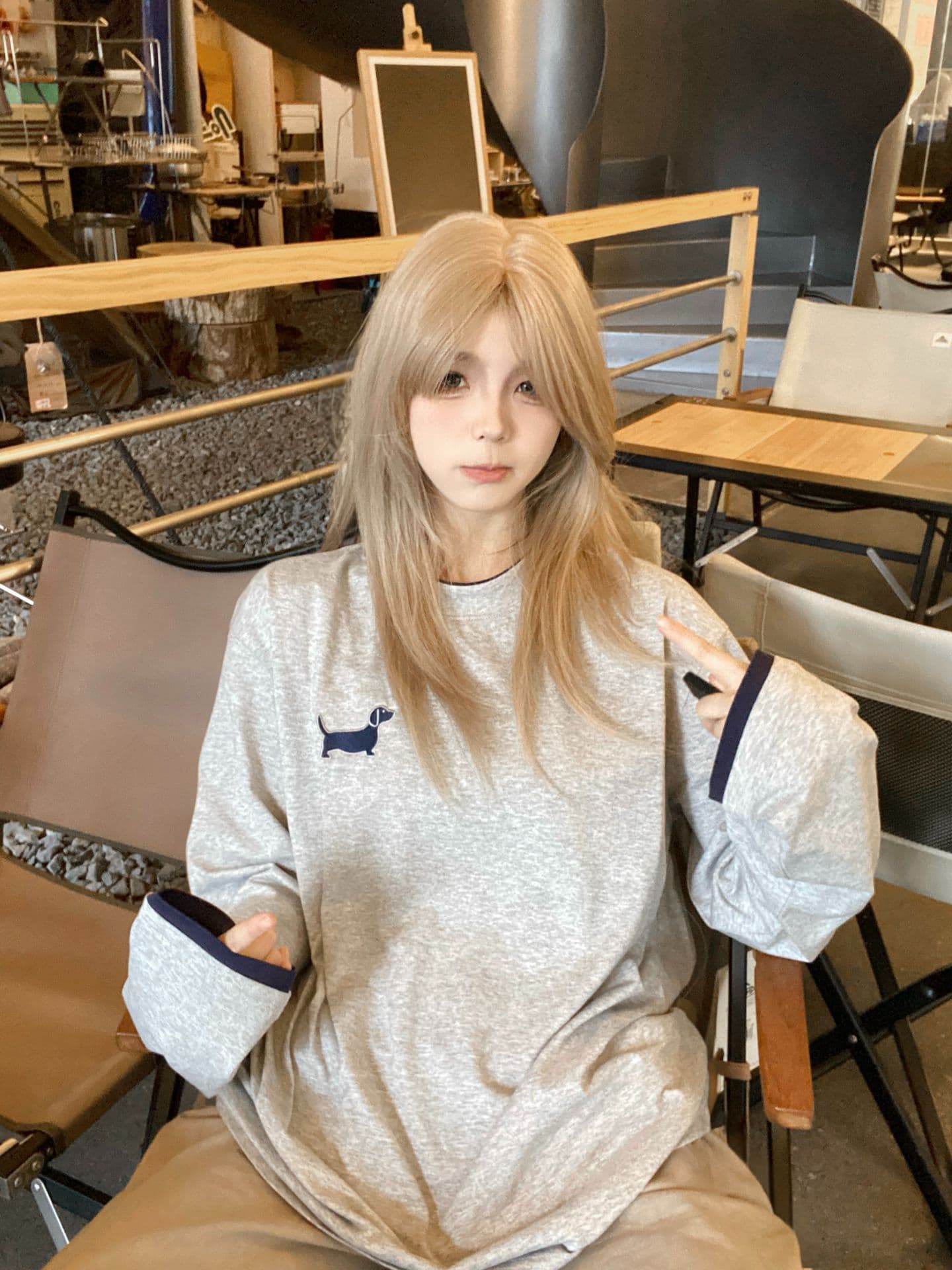 정가 원본 솜씨 자수 접착제 챕터 부형제 19 지점 220 그램 순면 루즈핏 긴팔 티셔츠 여성 이미지 3