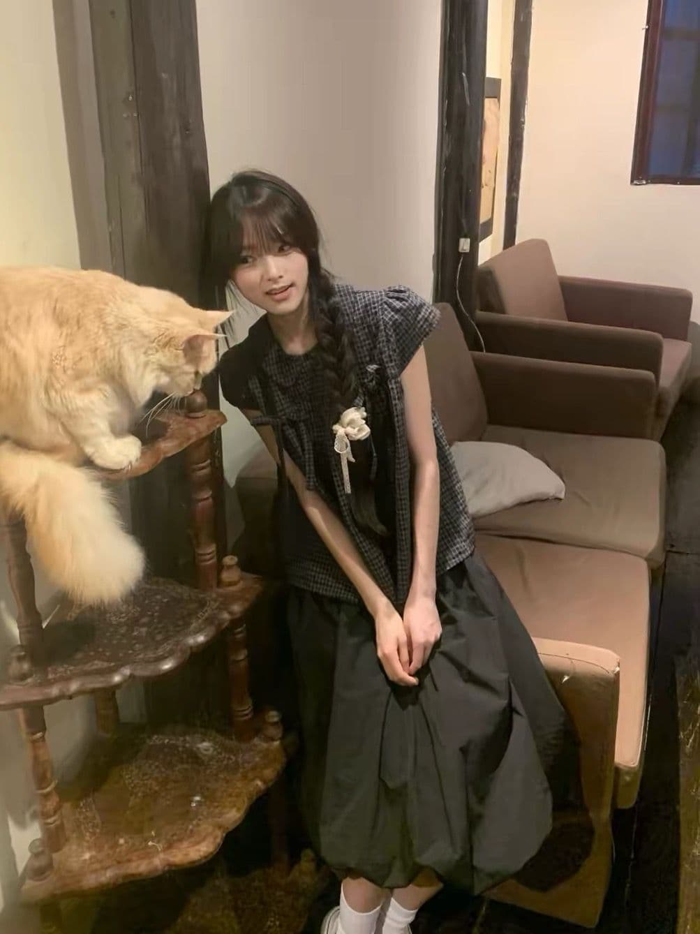 원본 명중 에디션 좋은 품질 솜씨 원본 광저우 원단 베이비 칼라 검정색 격자 무늬 셔츠 이미지 4