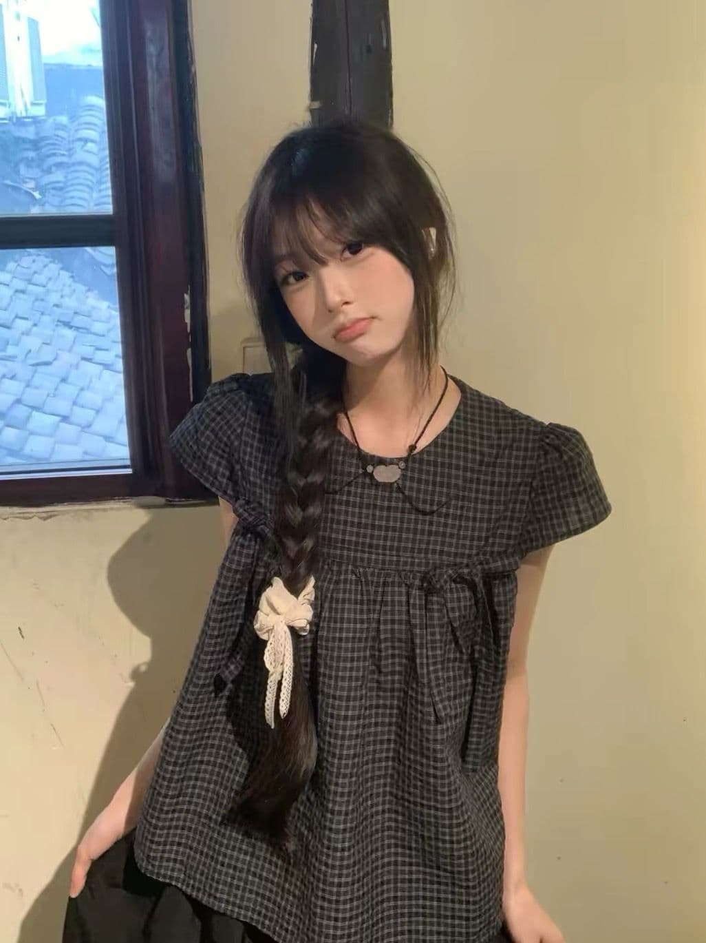 원본 명중 에디션 좋은 품질 솜씨 원본 광저우 원단 베이비 칼라 검정색 격자 무늬 셔츠 상세 이미지 2