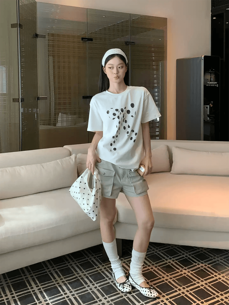 2026 한국 대외 무역 새로운 여름 드레스 한 부서 반팔 티셔츠 여성 한국 스타일 루즈핏 빅 사이즈 프린트 상세 이미지 6