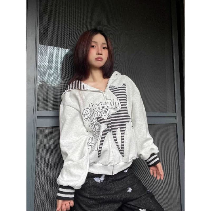가을 겨울 새로운 얇은 스타일 원본 솜씨 자수 패치 이후 패키지 칼라 순수한 Mianhua 면 복합 후드티 여성 이미지 5