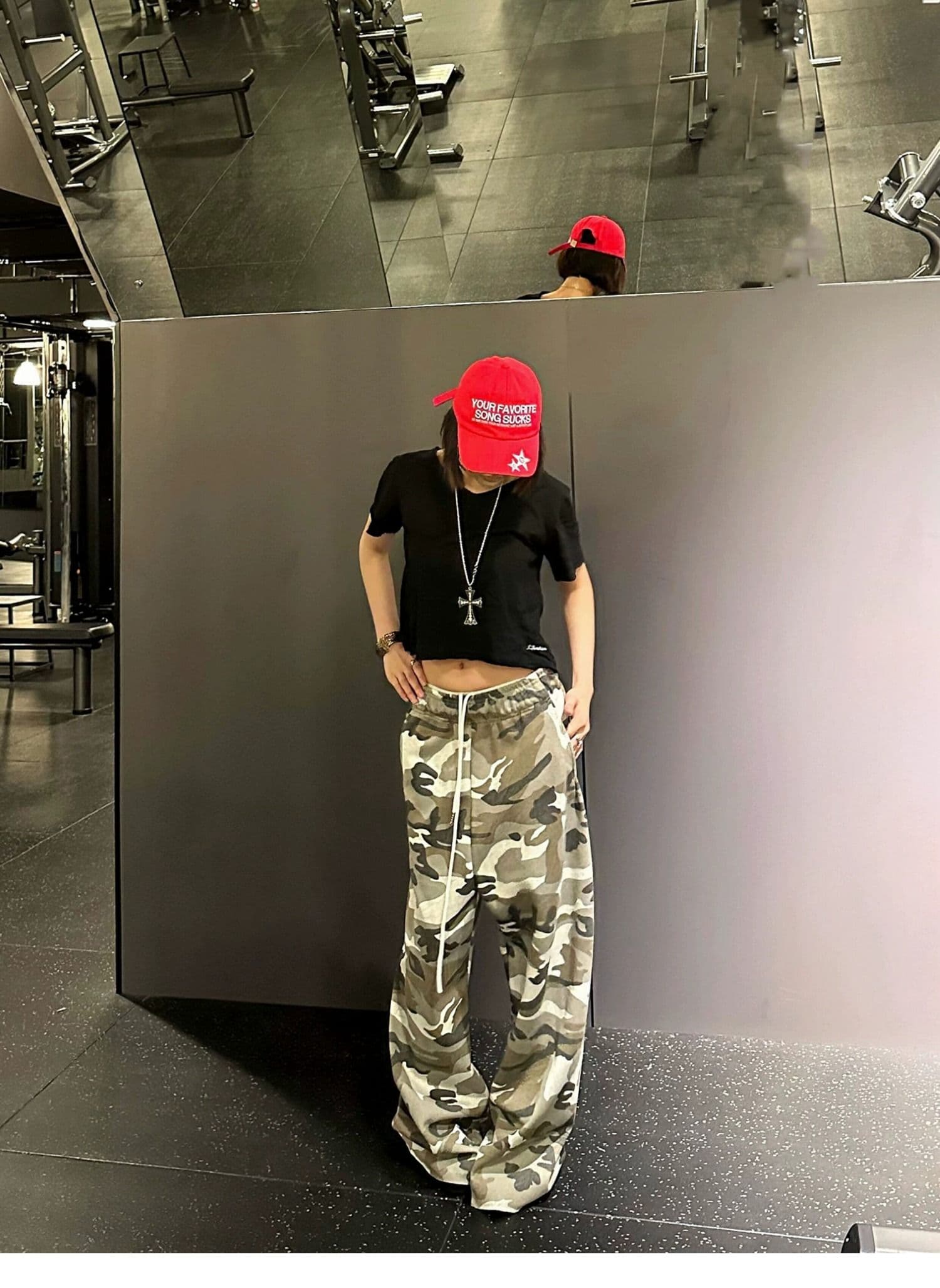 순면 워터 마크 아메리칸 레트로 느긋한 바람 펌프 로프 카모플라주 워크웨어 캐주얼 바지 남녀 루즈핏 넓은 다리 길이 바지 상세 이미지 11
