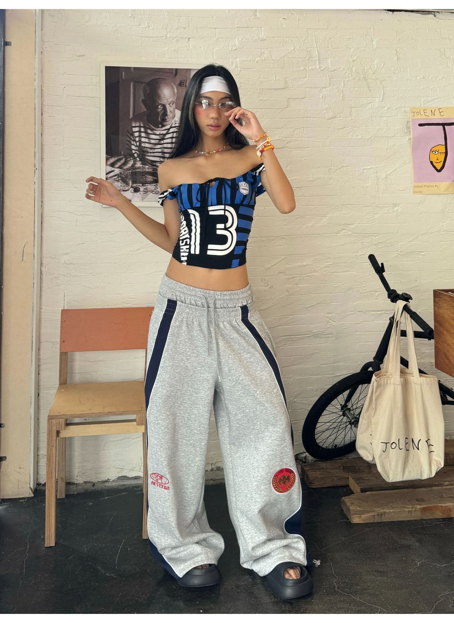 순면 더블 허리 머리 아메리칸 더블 머리 허리 휘장 자수 디자인 웨이 바지 루즈핏 넓은 다리 도루 센스 캐주얼 긴 바지 상세 이미지 6