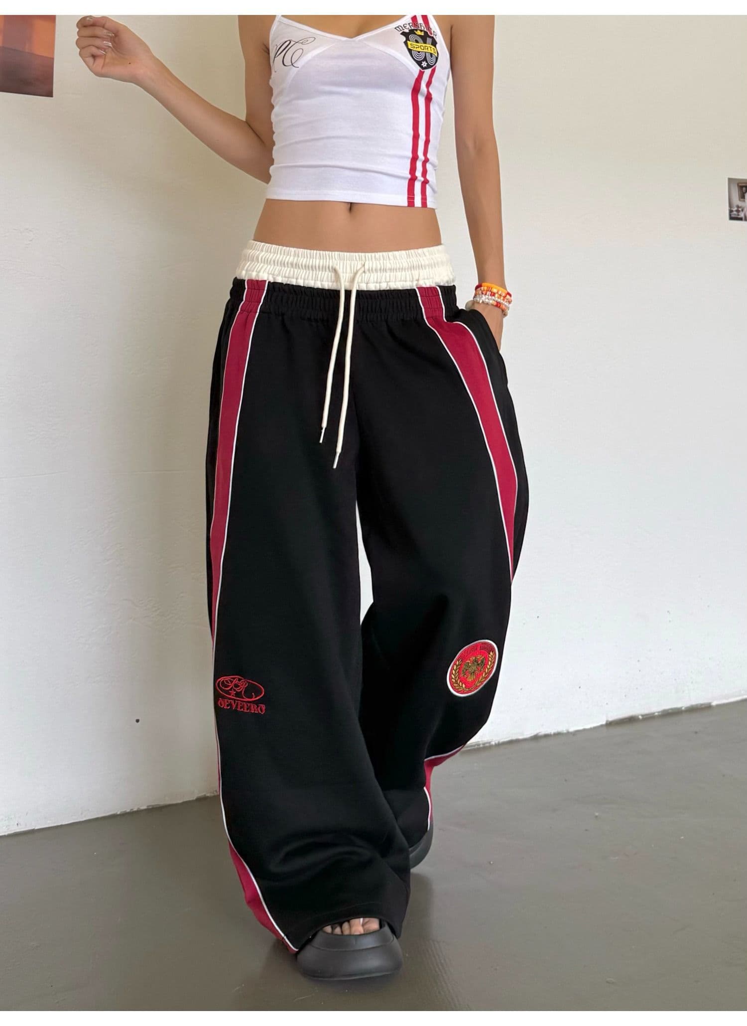 순면 더블 허리 머리 아메리칸 더블 머리 허리 휘장 자수 디자인 웨이 바지 루즈핏 넓은 다리 도루 센스 캐주얼 긴 바지 상세 이미지 7