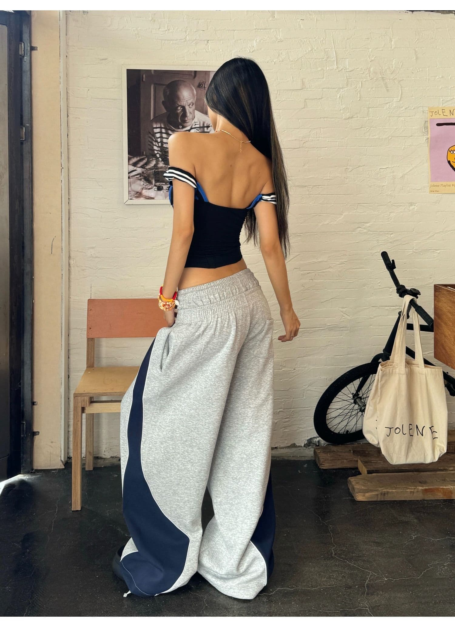 순면 더블 허리 머리 아메리칸 더블 머리 허리 휘장 자수 디자인 웨이 바지 루즈핏 넓은 다리 도루 센스 캐주얼 긴 바지 상세 이미지 10