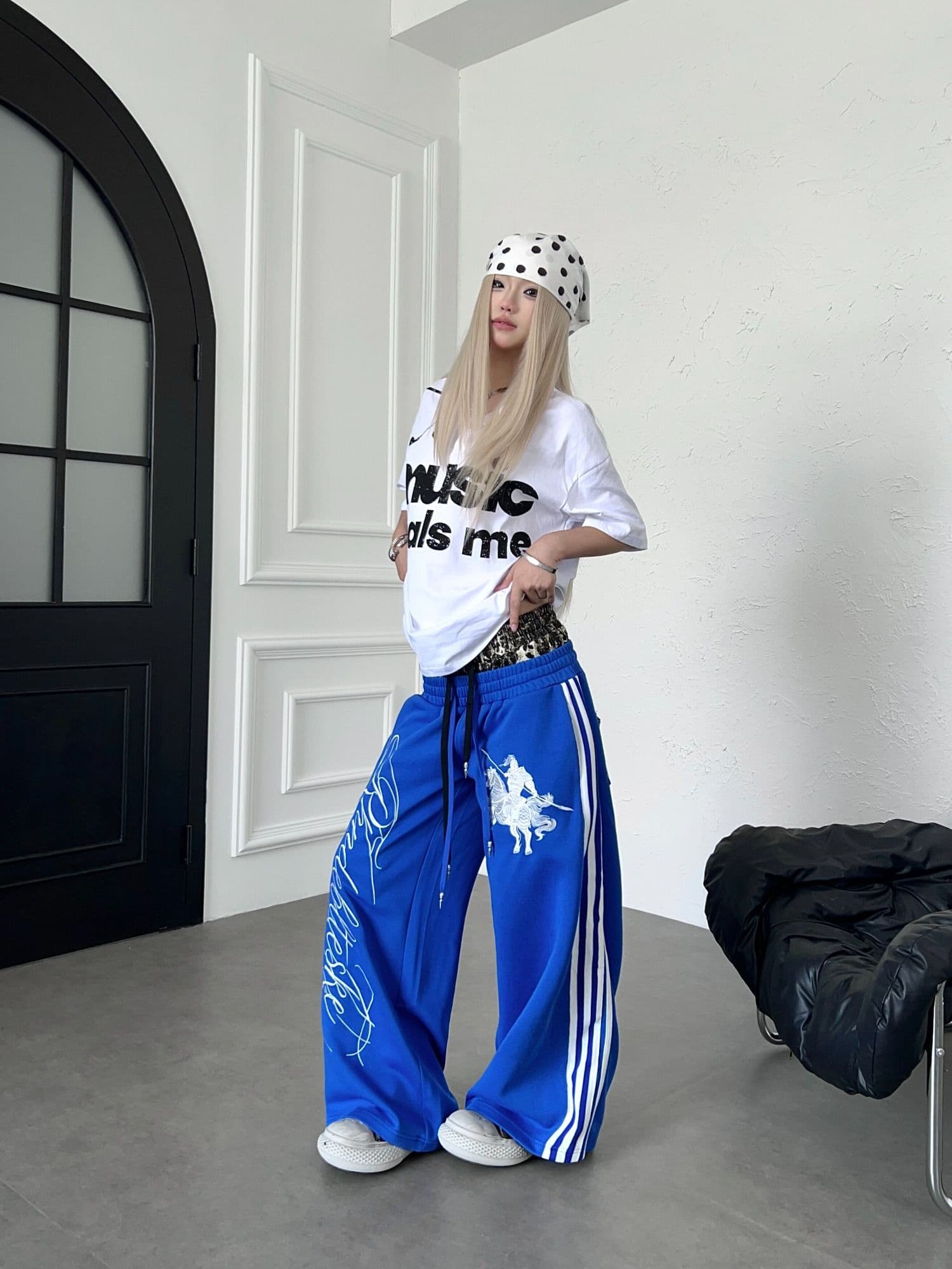 순면 복합 레오파드 무늬 더블 허리 머리 무거운 자수 거리 루즈핏 스트레이트 웨이 바지 캐주얼 긴 바지 상세 이미지 20